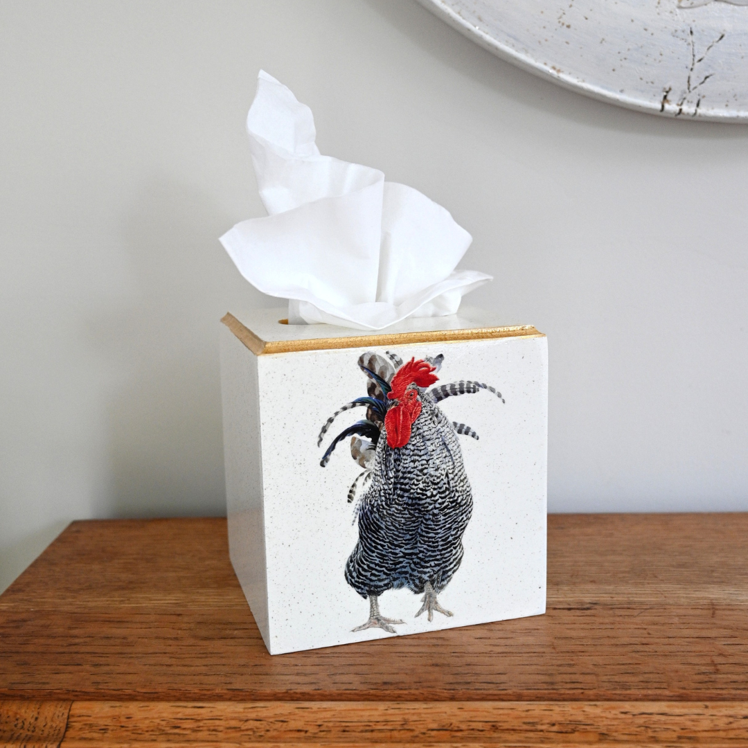 Square tissue box cover:  Cockerel