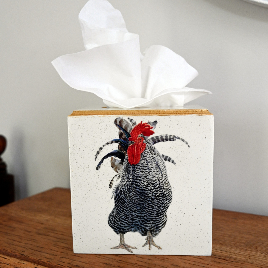 Square tissue box cover:  Cockerel