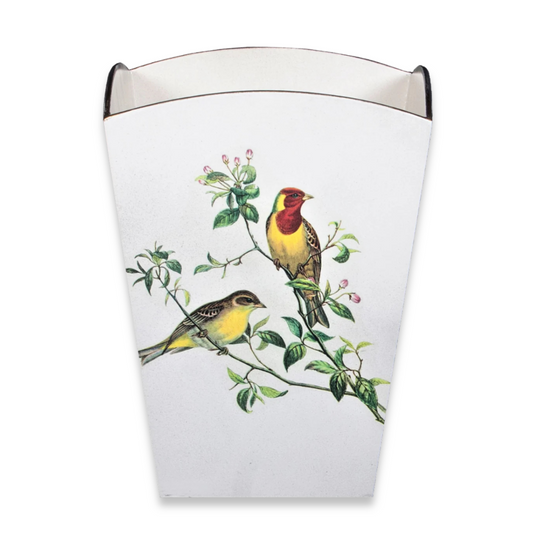 Square Wooden Waste Paper Bin: Oriental Songbirds